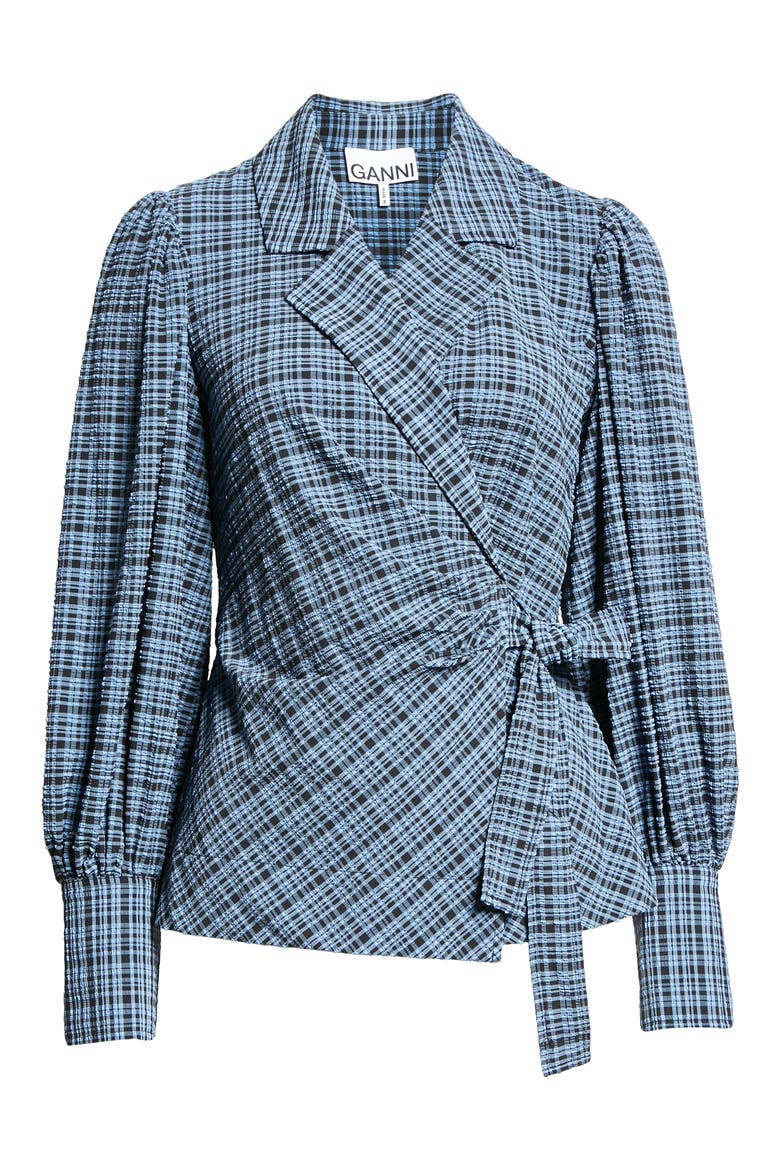 Check Seersucker Wrap Blouse, Alternate, color, MINI CHECK GRANADA SKY