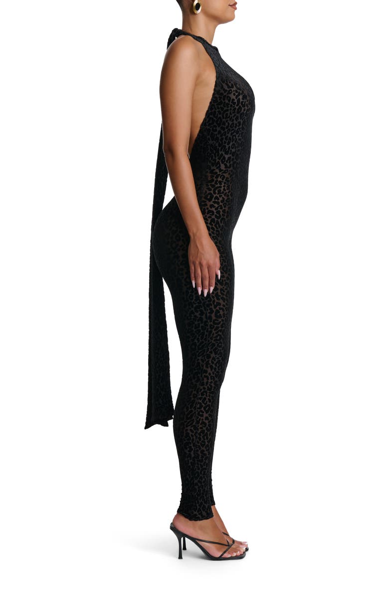 Naked Wardrobe Burnout Open Back Jumpsuit, Alternate, color, Leopard Black