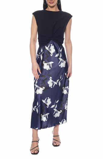 TASH AND SOPHIE Twist Knit & Satin Midi Dress