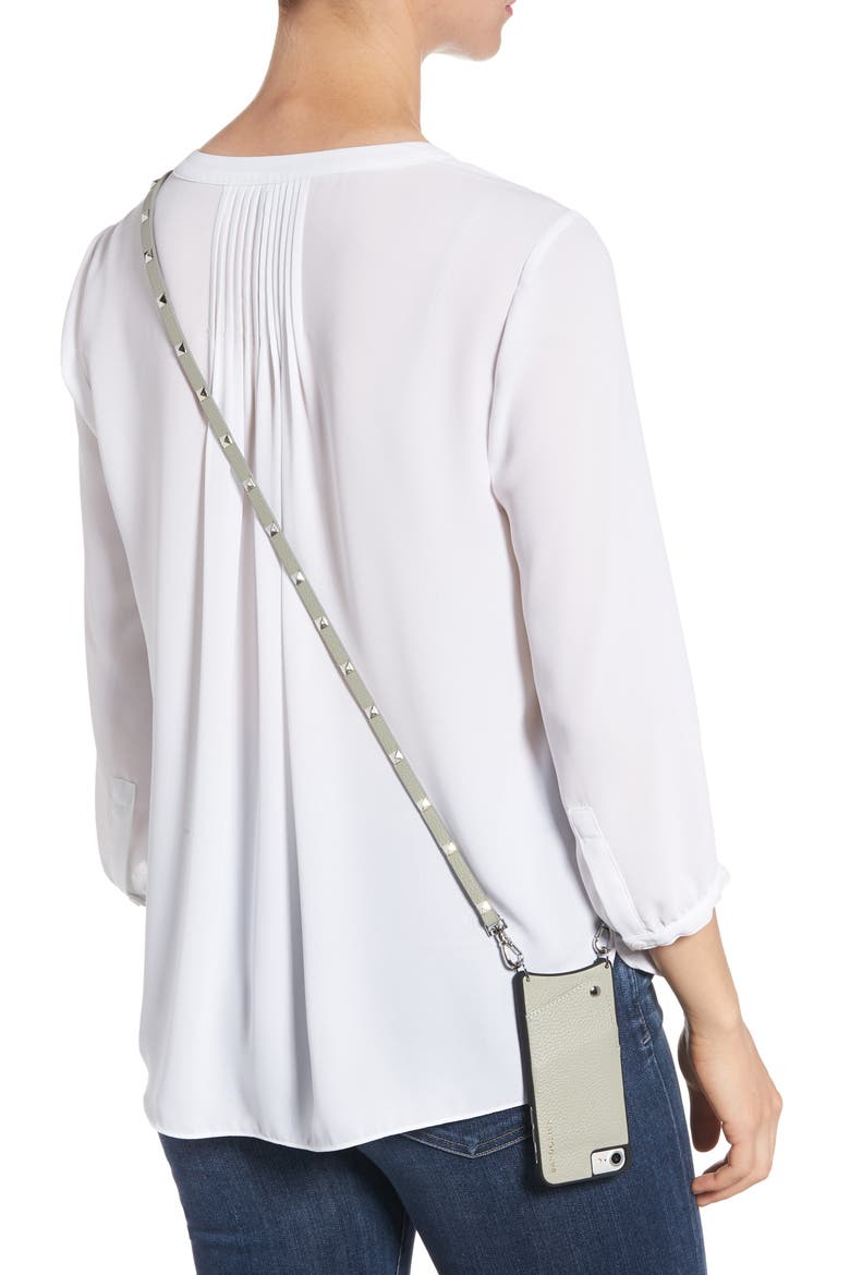 Sarah Leather iPhone 6/7/8 & 6/7/8 Plus Crossbody Case, Alternate, color, LIGHT GREY/ SILVER