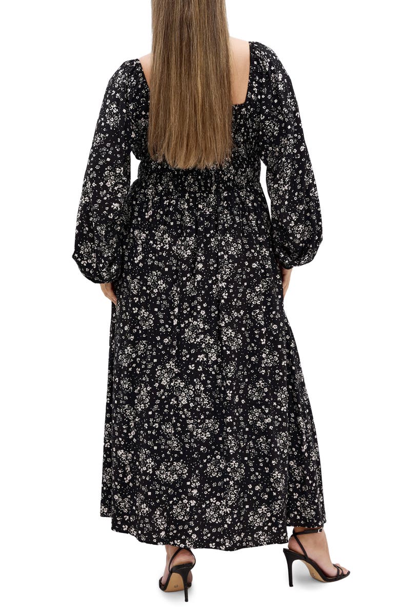 City Chic Abbigail Long Sleeve Floral Print Dress, Alternate, color, Black Ditsy