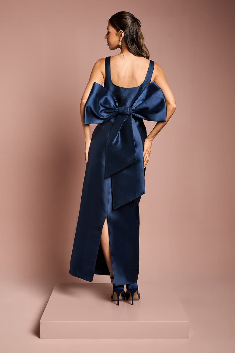 Twill Sleeveless Column Bow Back Dress, Alternate, color, Navy