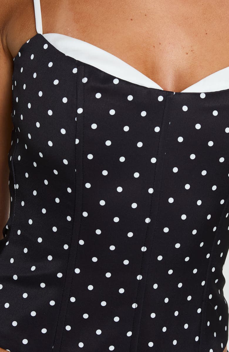 Princess Polly Somani Layered Crop Corset Tank, Alternate, color, Black Polka Dot