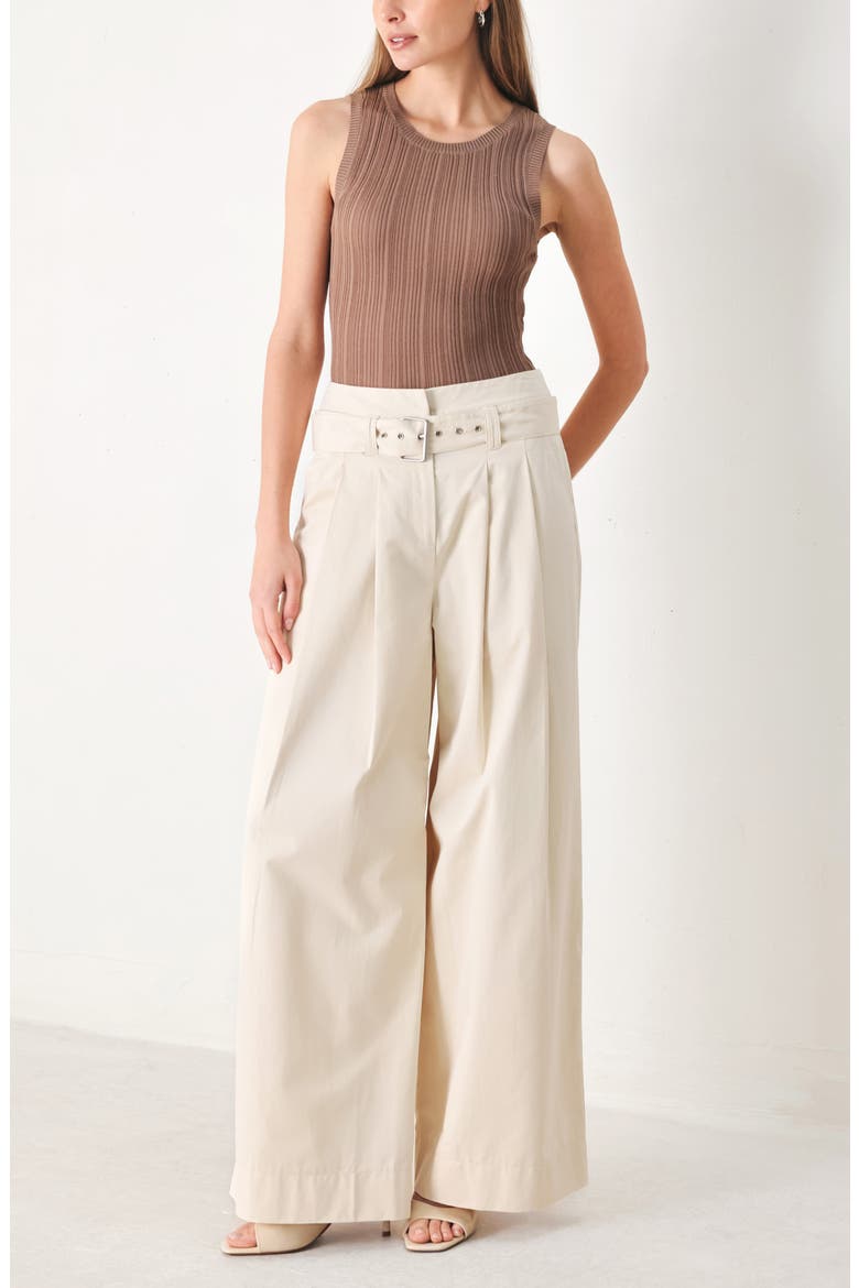 Belted Wide Leg Cotton Pants, Alternate, color, ECRU