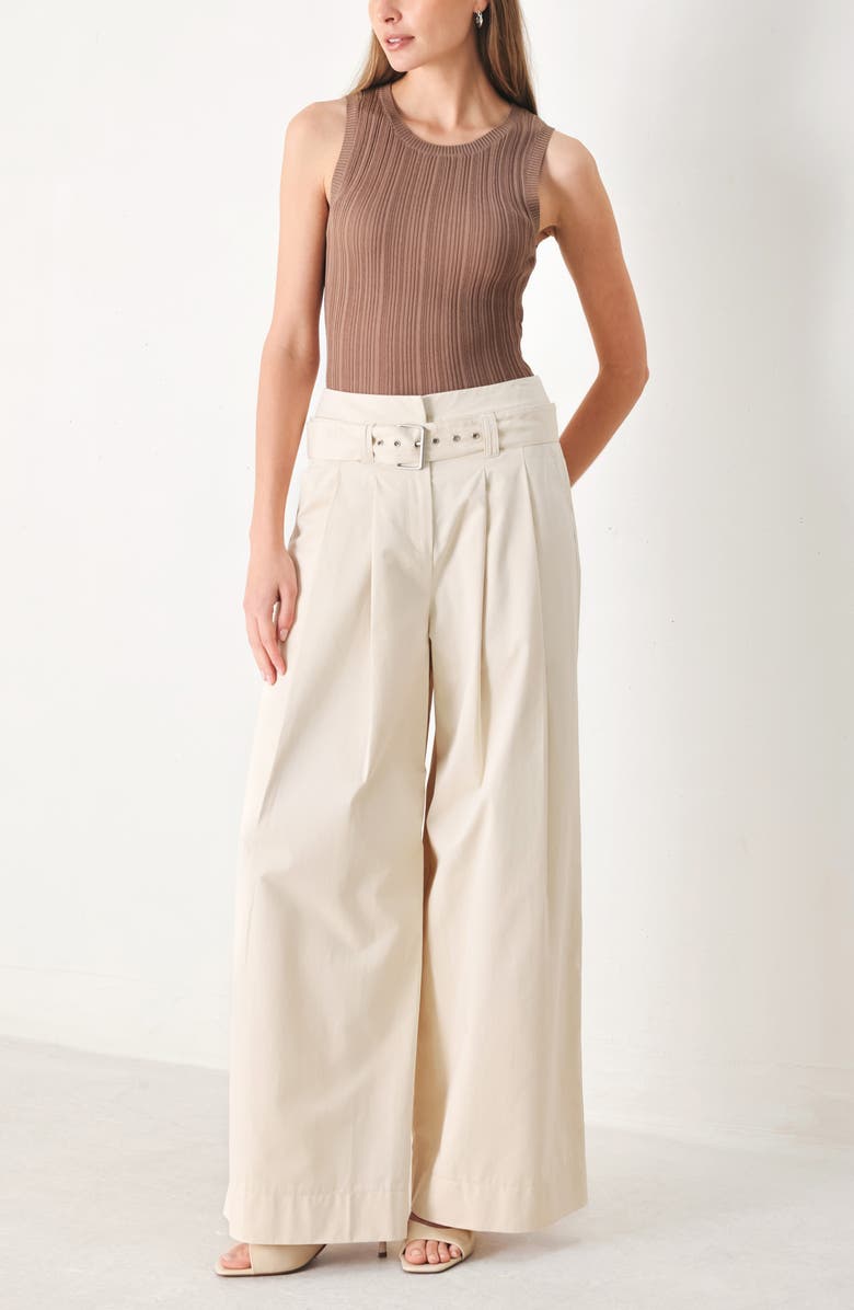 FREEMARKET Belted Wide Leg Cotton Pants, Alternate, color, Ecru