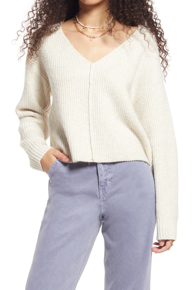 Weekend V-Neck Sweater, Main, color, BEIGE OATMEAL LIGHT HEATHER