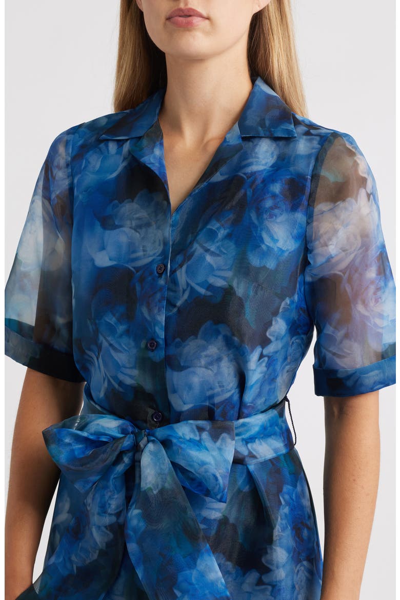 Tie Belt Organza Maxi Cocktail Shirtdress, Alternate, color, BLUE MULTI