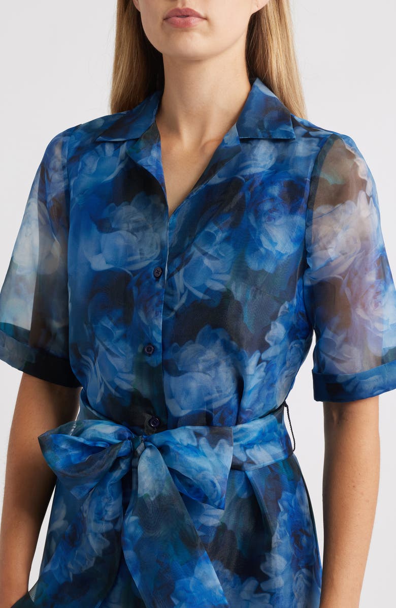 Julia Jordan Tie Belt Organza Maxi Cocktail Shirtdress, Alternate, color, Blue Multi