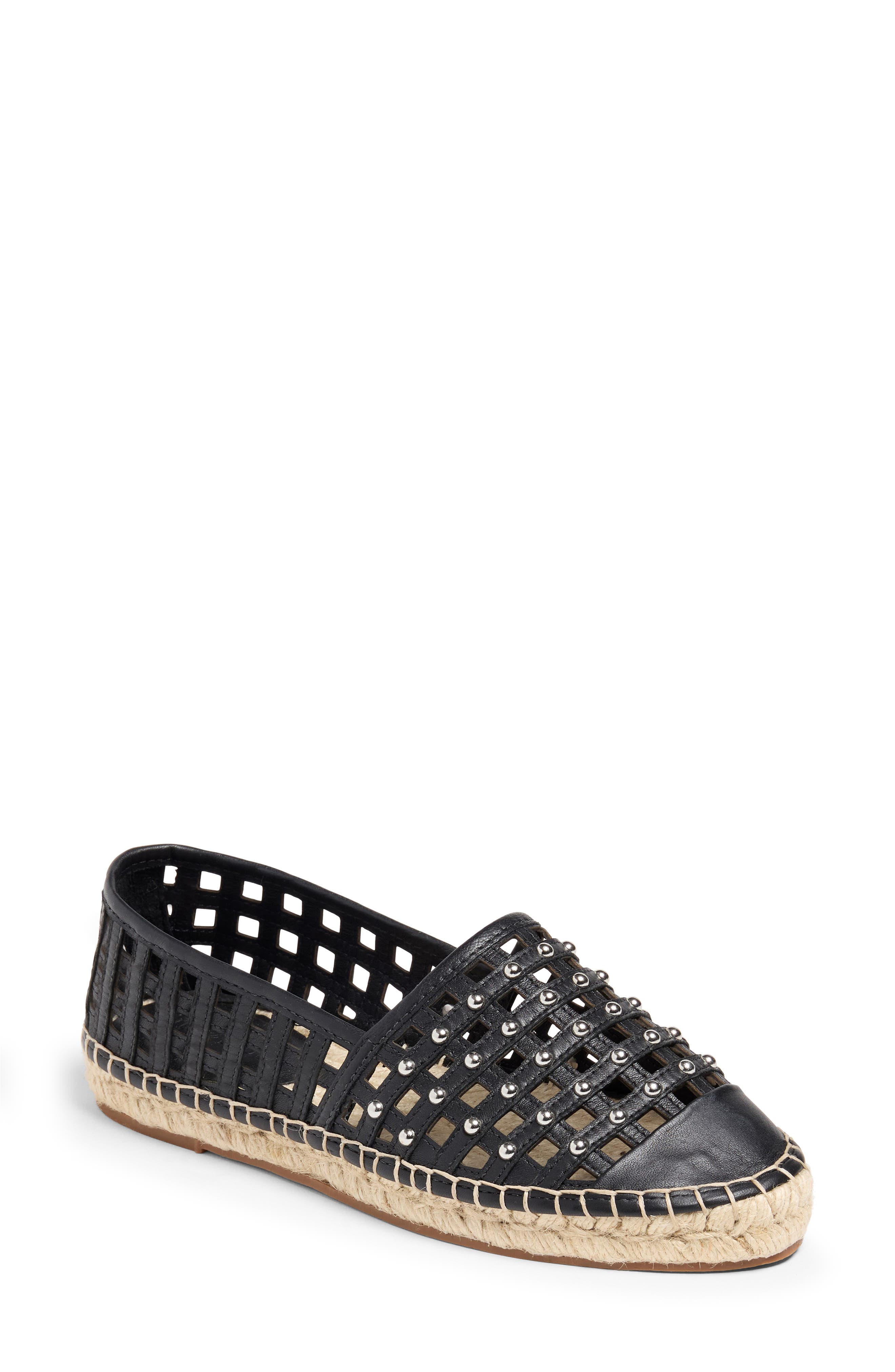 Cinq à Sept Rochel Cage Studded Espadrille Cap Toe Flat, Main, color, Black