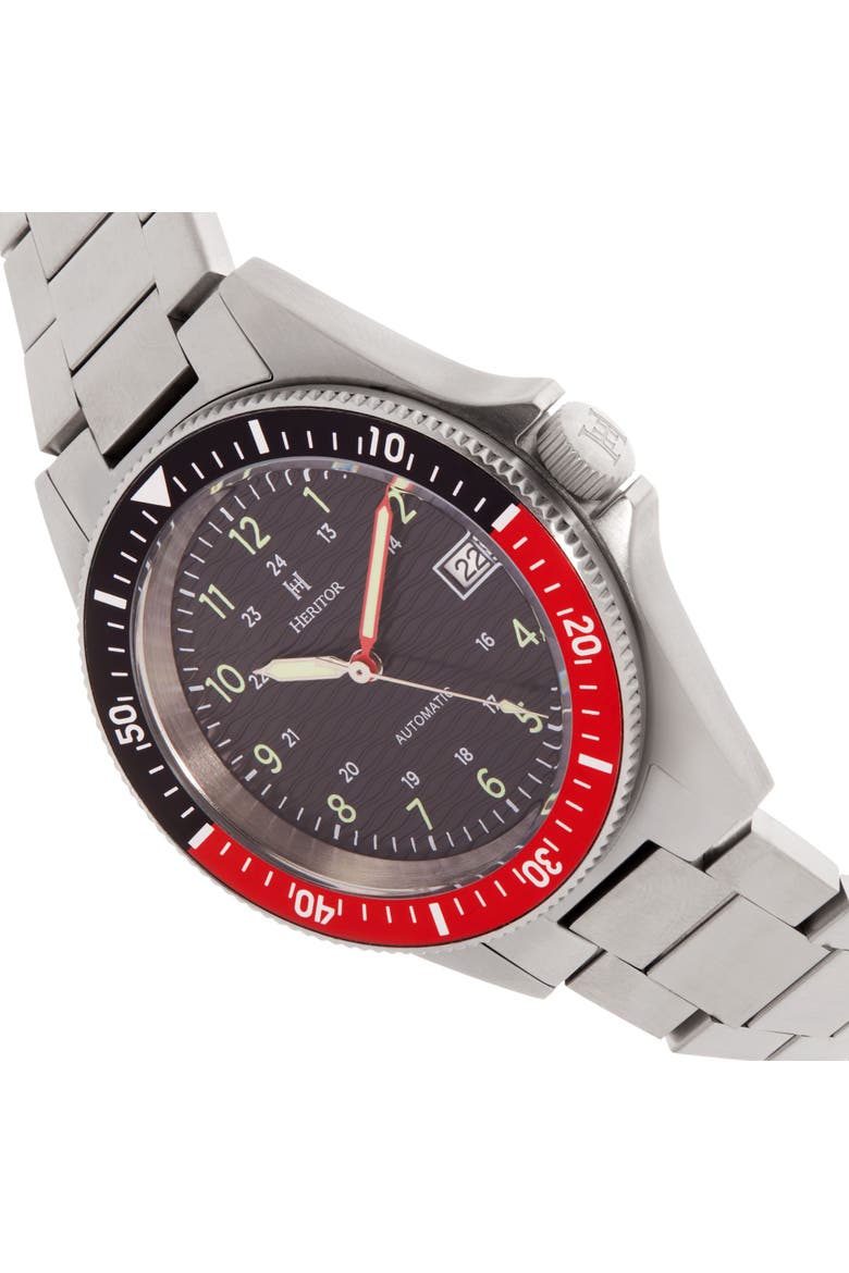 Calder Bracelet Watch w/Date, Alternate, color, Silver/Black-Red