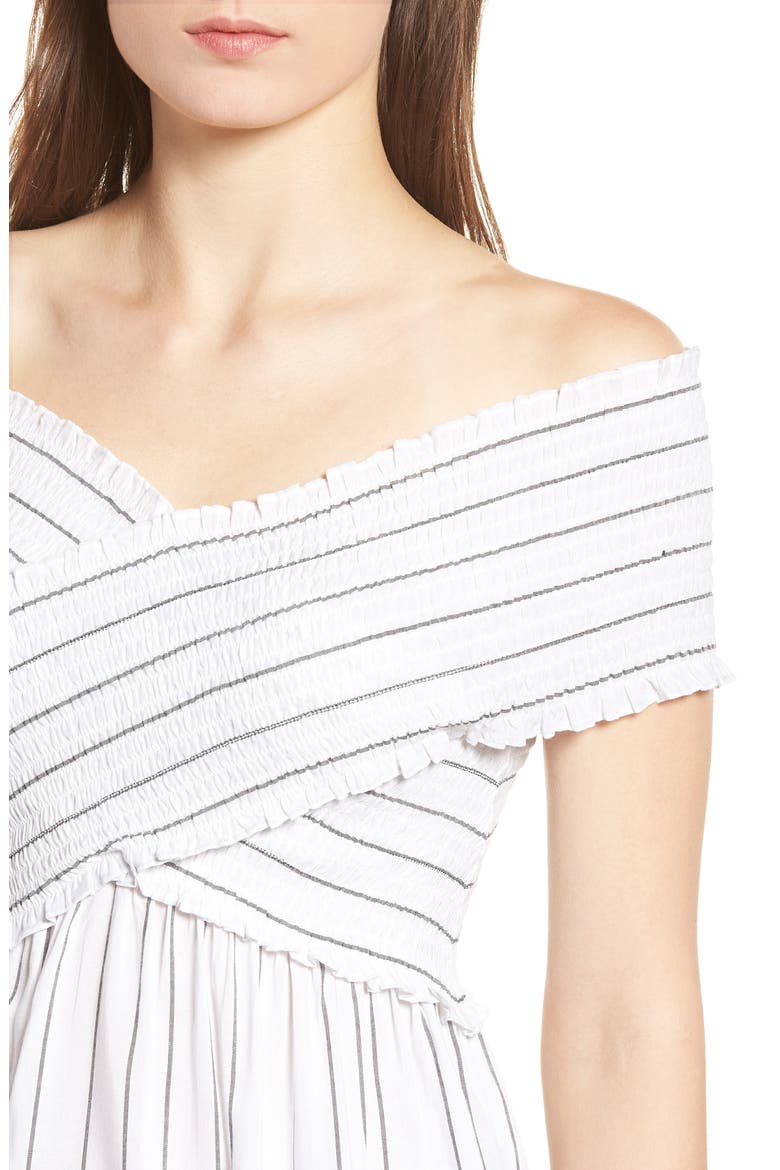 Stripe Off the Shoulder Top, Alternate, color, WHITE/ BLACK