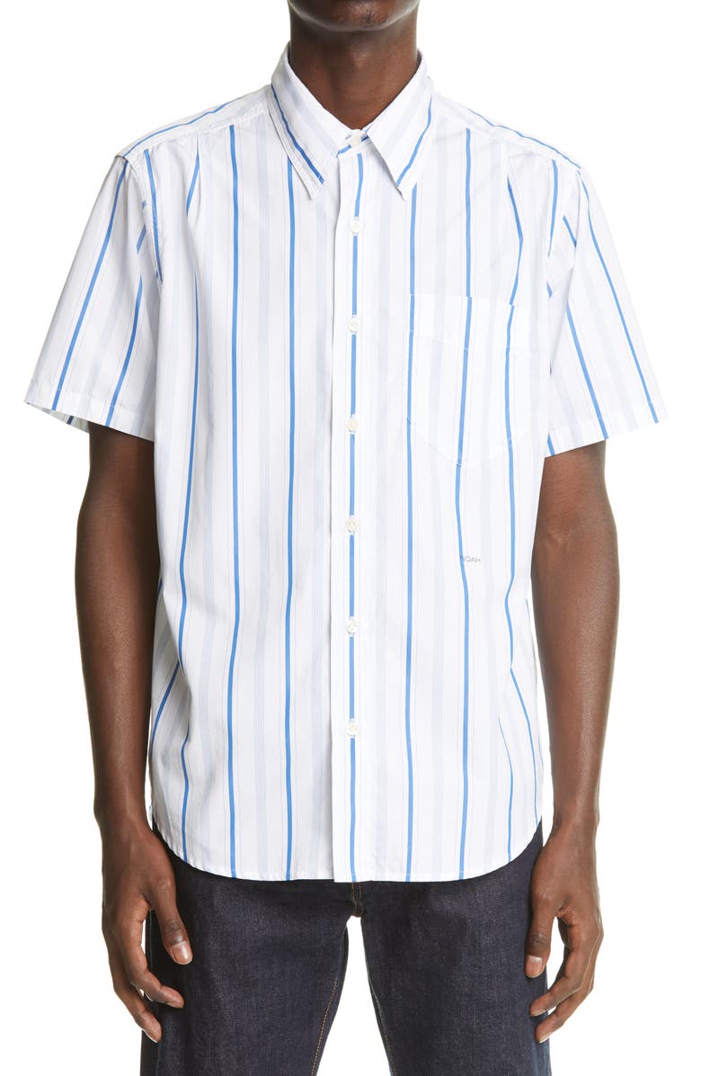 Noah Stripe Short Sleeve Cotton Button-Up Shirt, Alternate, color, 