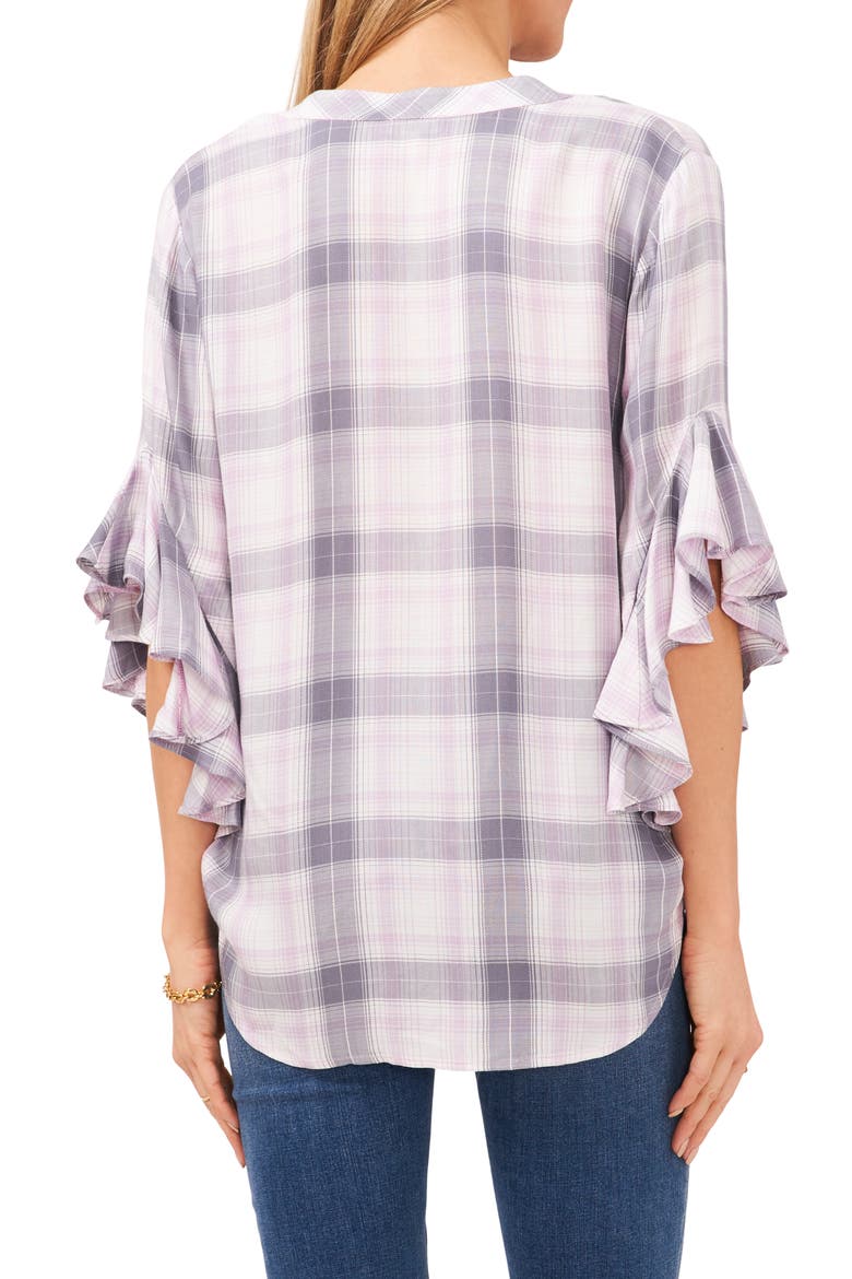 Pintuck Detail Plaid Flutter Sleeve Rumple Blouse, Alternate, color, PURPLE