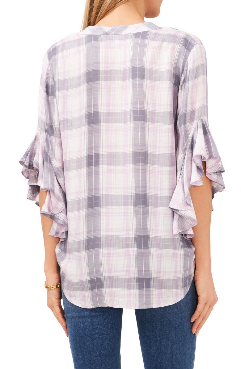 Vince Camuto Pintuck Detail Plaid Flutter Sleeve Rumple Blouse, Alternate, color, 