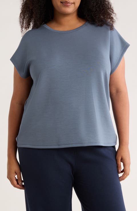 Cap Sleeve Scuba Knit T-Shirt (Plus)