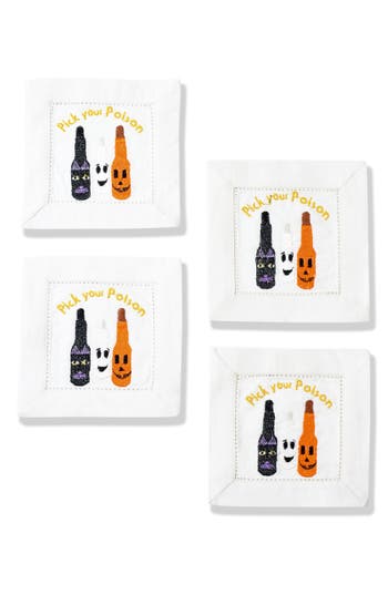 Tiramisu Pick Your Poison Embroidered Linen Cocktail Napkins In White