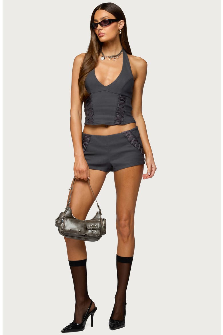 Lirah Lace Up Micro Shorts, Alternate, color, DARK-GRAY
