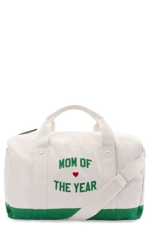 Mom of the Year Embroidered Canvas Duffle Bag