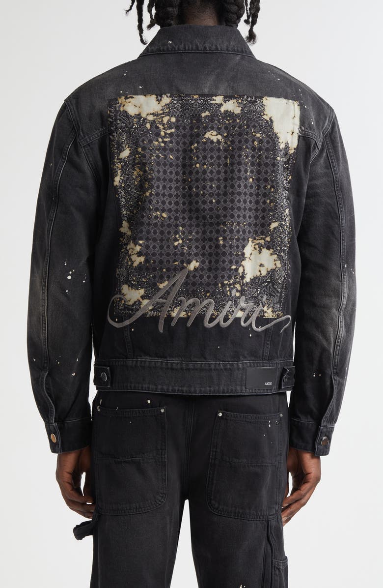 AMIRI Bleach Bandana Denim Trucker Jacket, Alternate, color, Faded Black