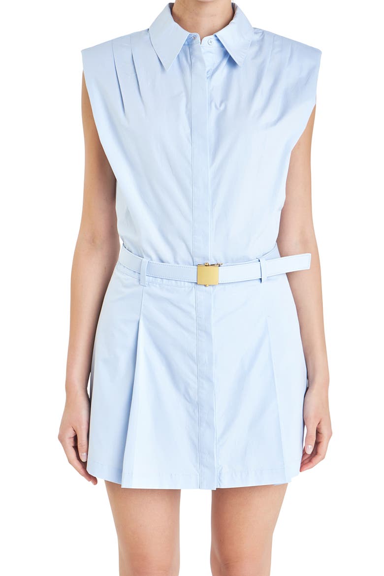 Belted Sleeveless Poplin Minidress, Alternate, color, POWDER BLUE