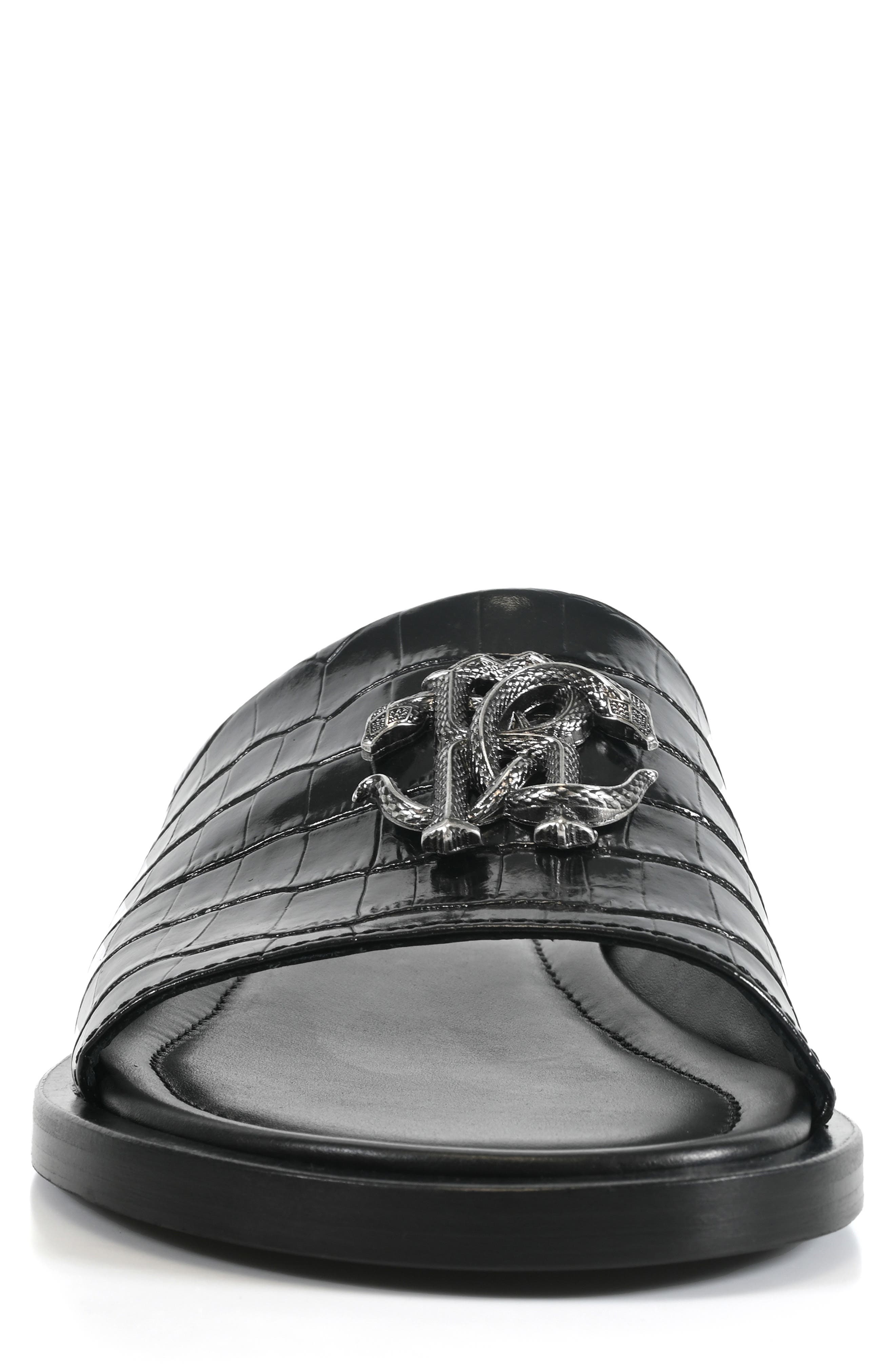 Roberto Cavalli Croc Embossed Slide Sandal, Alternate, color, Black