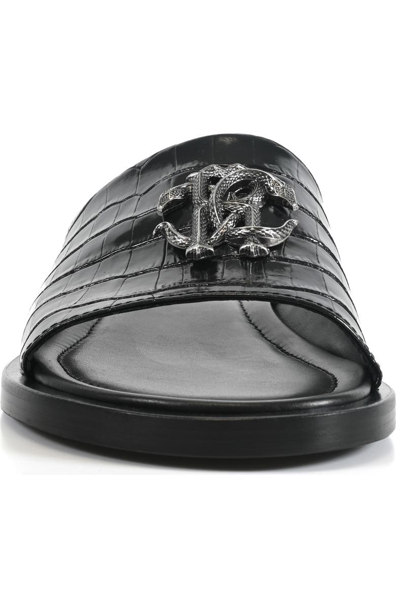 Roberto Cavalli Croc Embossed Slide Sandal, Alternate, color, Black