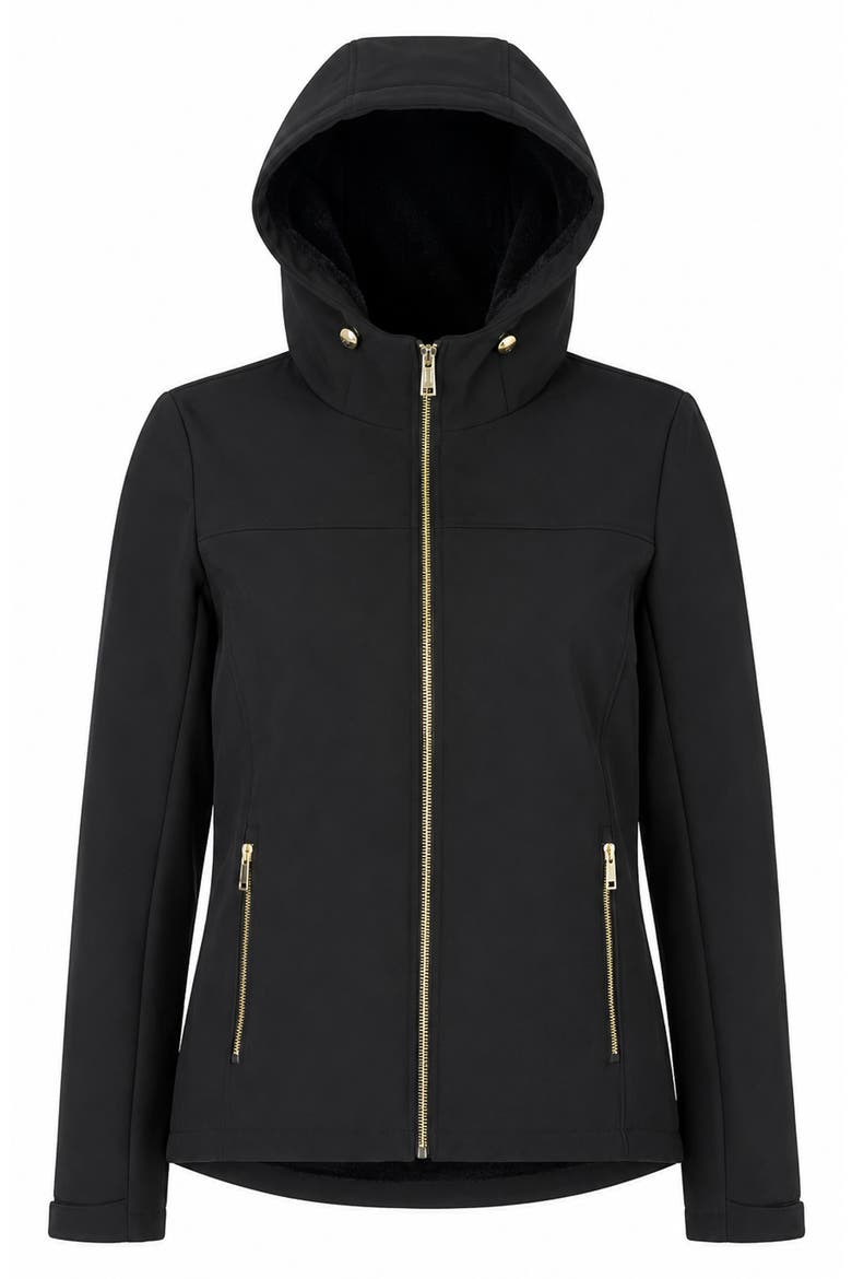 Water Resistant Faux Fur Lined Softshell Jacket, Alternate, color, BLACK