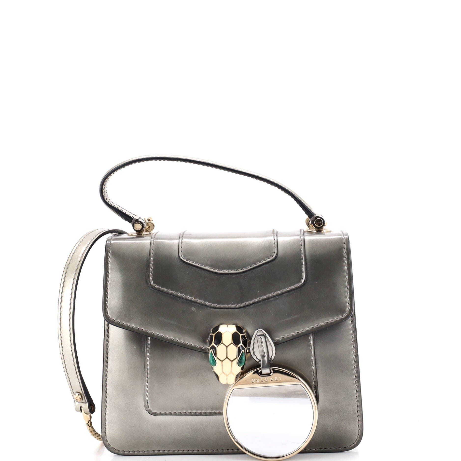 Serpenti Top Handle Bag Patent Small, Alternate, color, Metallic Silver