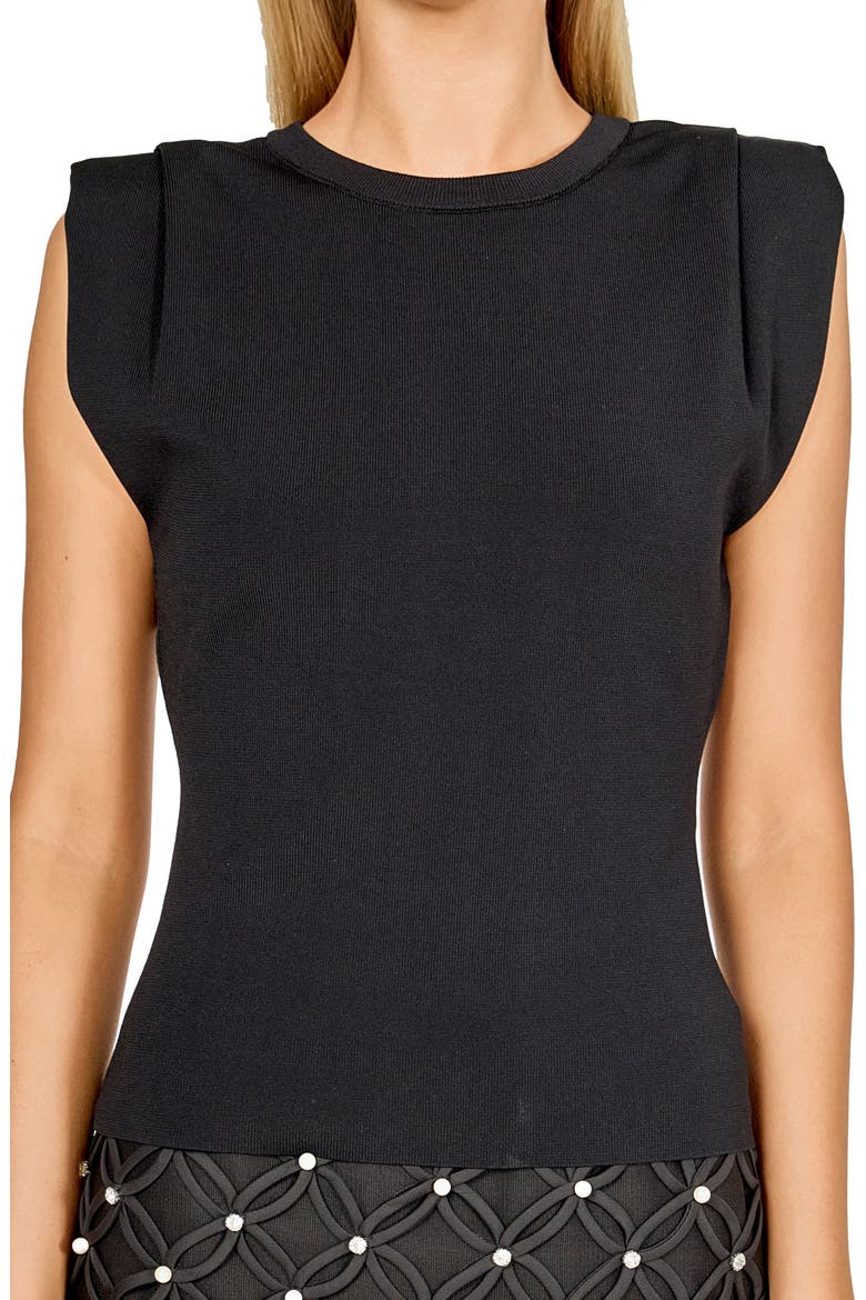 Pleated Shoulder Knit Top, Alternate, color, BLACK