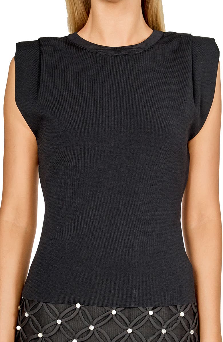 Endless Rose Pleated Shoulder Knit Top, Alternate, color, Black