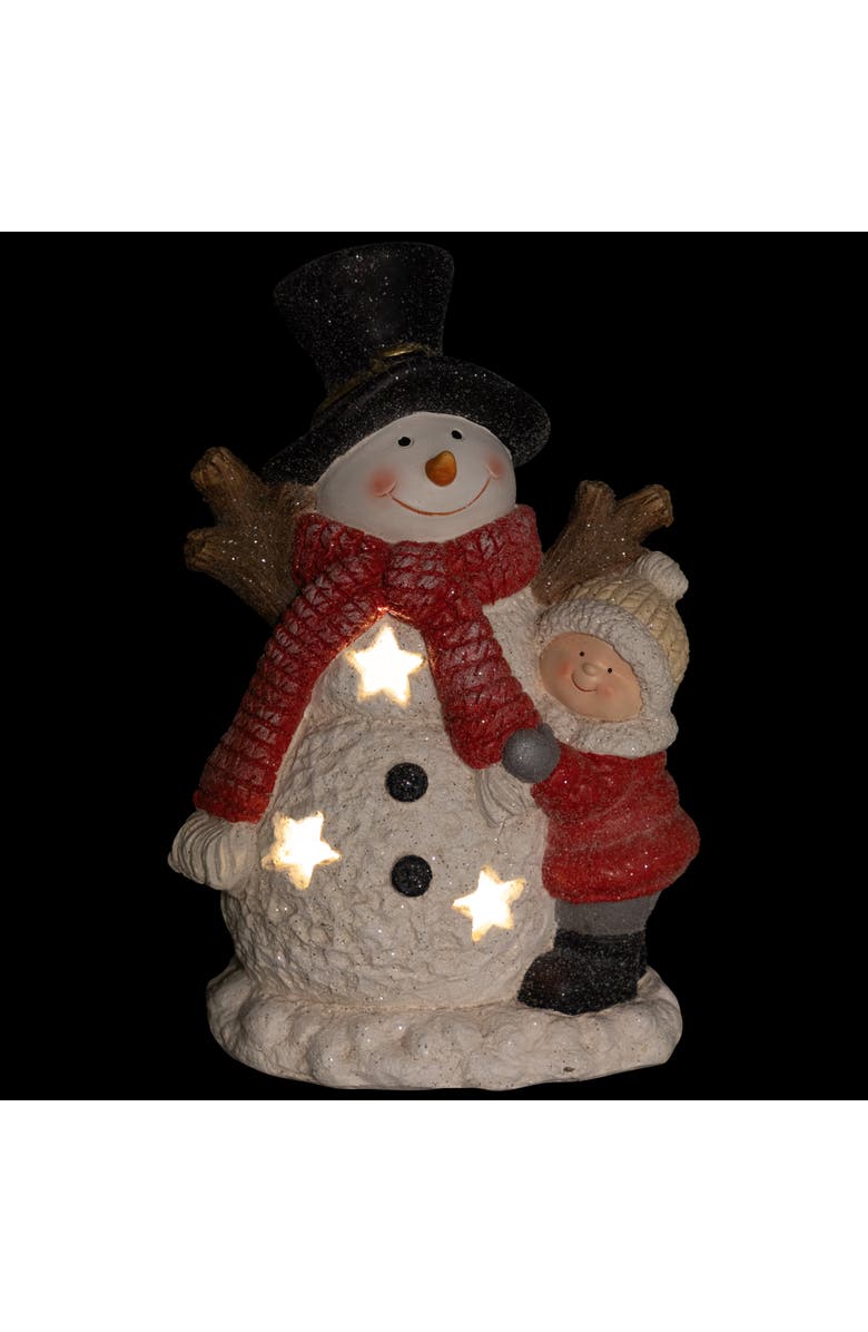 Northlight Lighted Snowman and Boy Christmas Decoration - 18" - Clear LED Lights, Alternate, color, Red