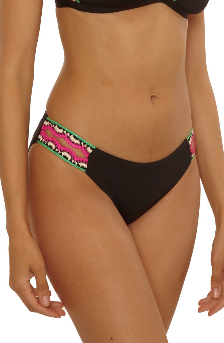 Lucky Brand Malaga Crochet Tab Hipster Bikini Bottoms, Alternate, color, Black