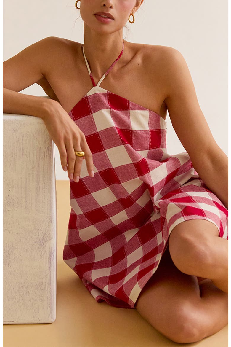 Gingham Halter Romper Dress, Alternate, color, Red