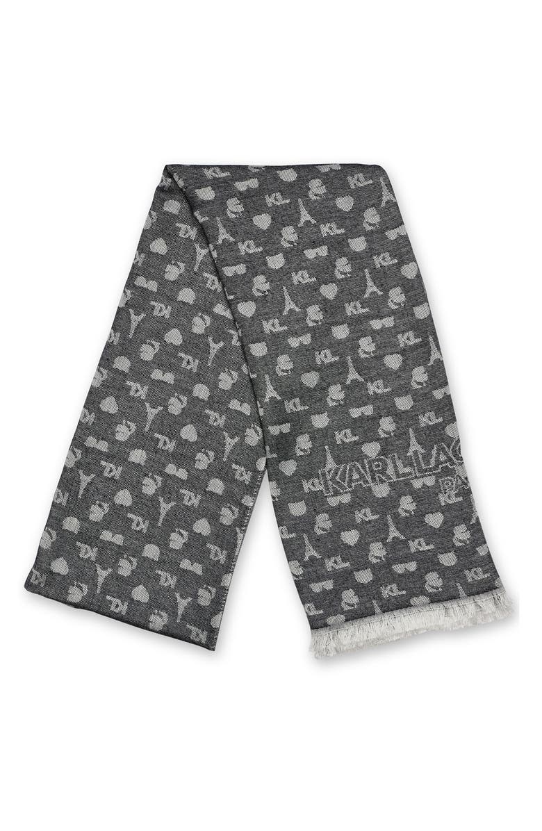 KARL LAGERFELD PARIS Karl Icon Scarf, Alternate, color, Black