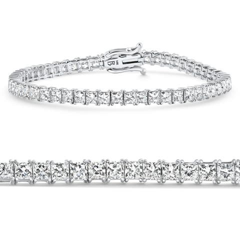 9.20Ct Princess Cut Diamond 7" Tennis Bracelet 14k Gold Lab Grown