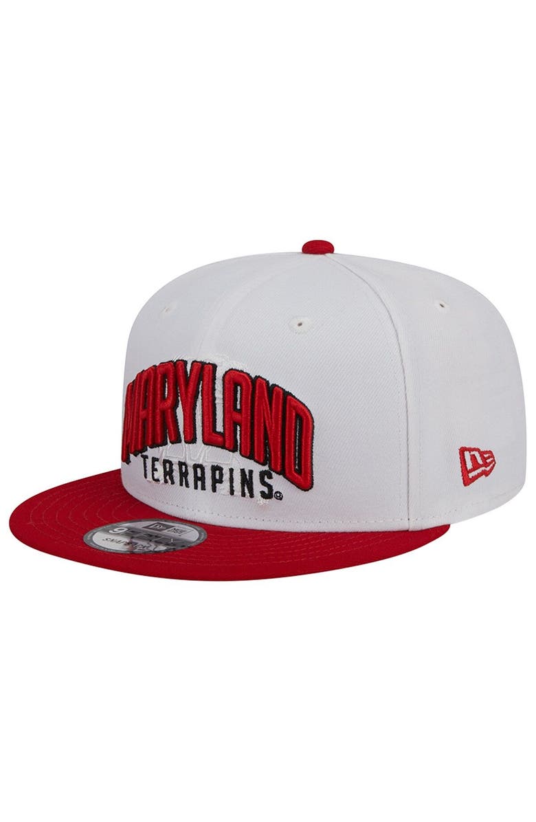 New Era Men's New Era White/Red Maryland Terrapins Two-Tone Layer 9FIFTY Snapback Hat, Alternate, color, 