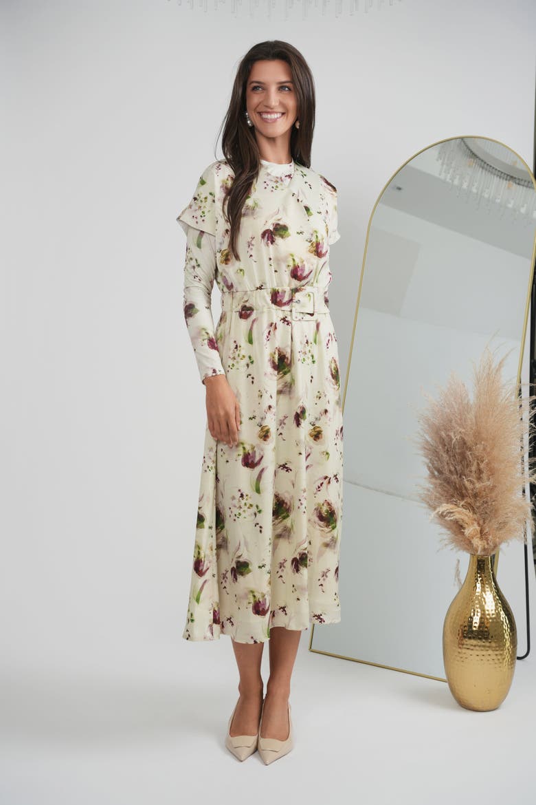 Printed Midi Dress Set - 2-Piece Polyester Woven, Fully Lined, Alternate, color, Wine Print