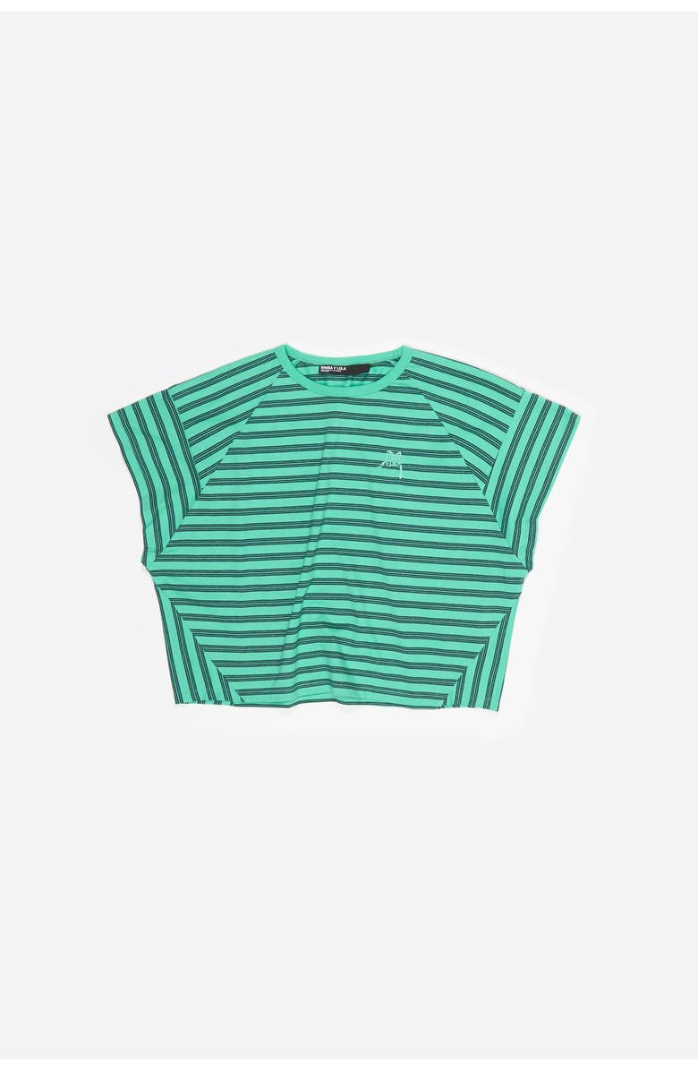 Bimba y Lola Striped Cropped T-shirt With Embroidered Logo, Alternate, color, Green