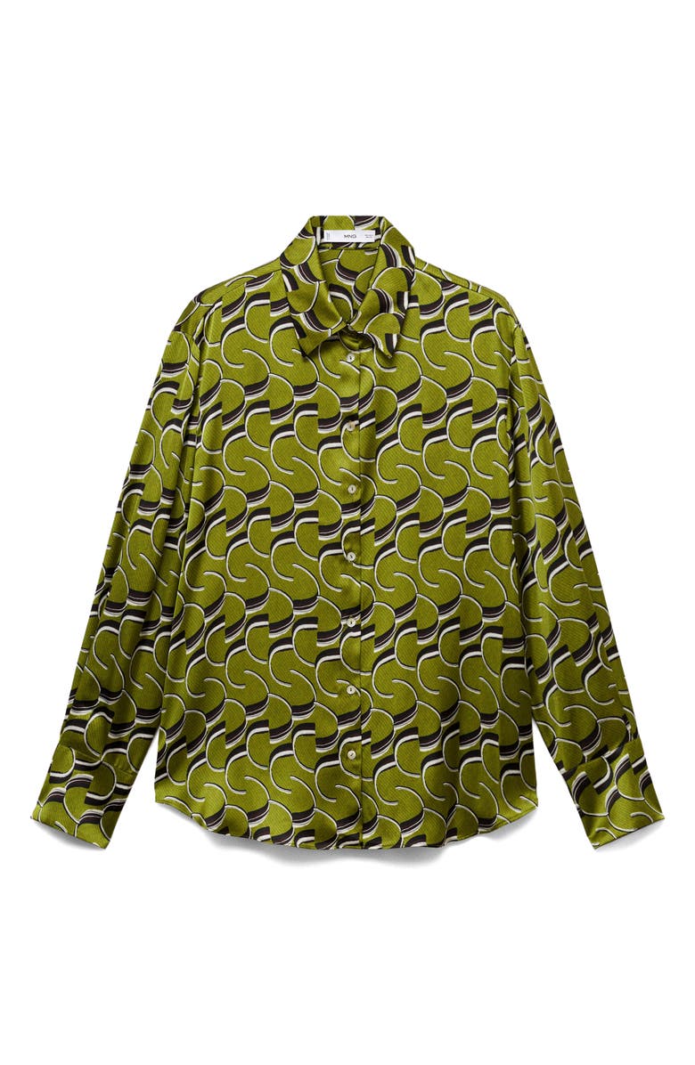 MANGO Geo Print Satin Button-Up Shirt, Alternate, color,