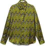 MANGO Geo Print Satin Button-Up Shirt