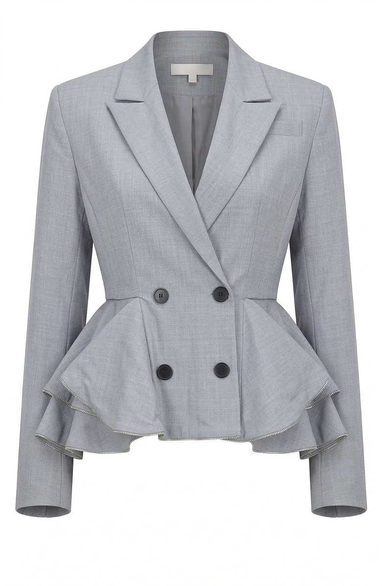 Modenaire Double Breasted Tailored Peplum Blazer, Alternate, color, Light Grey