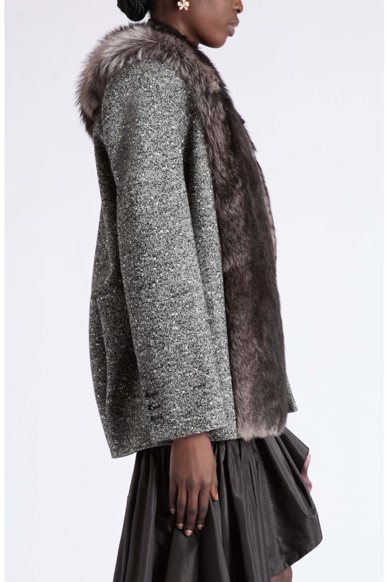 Chevron Genuine Shearling Collar Jacket, Alternate, color, BLACK/ WHITE