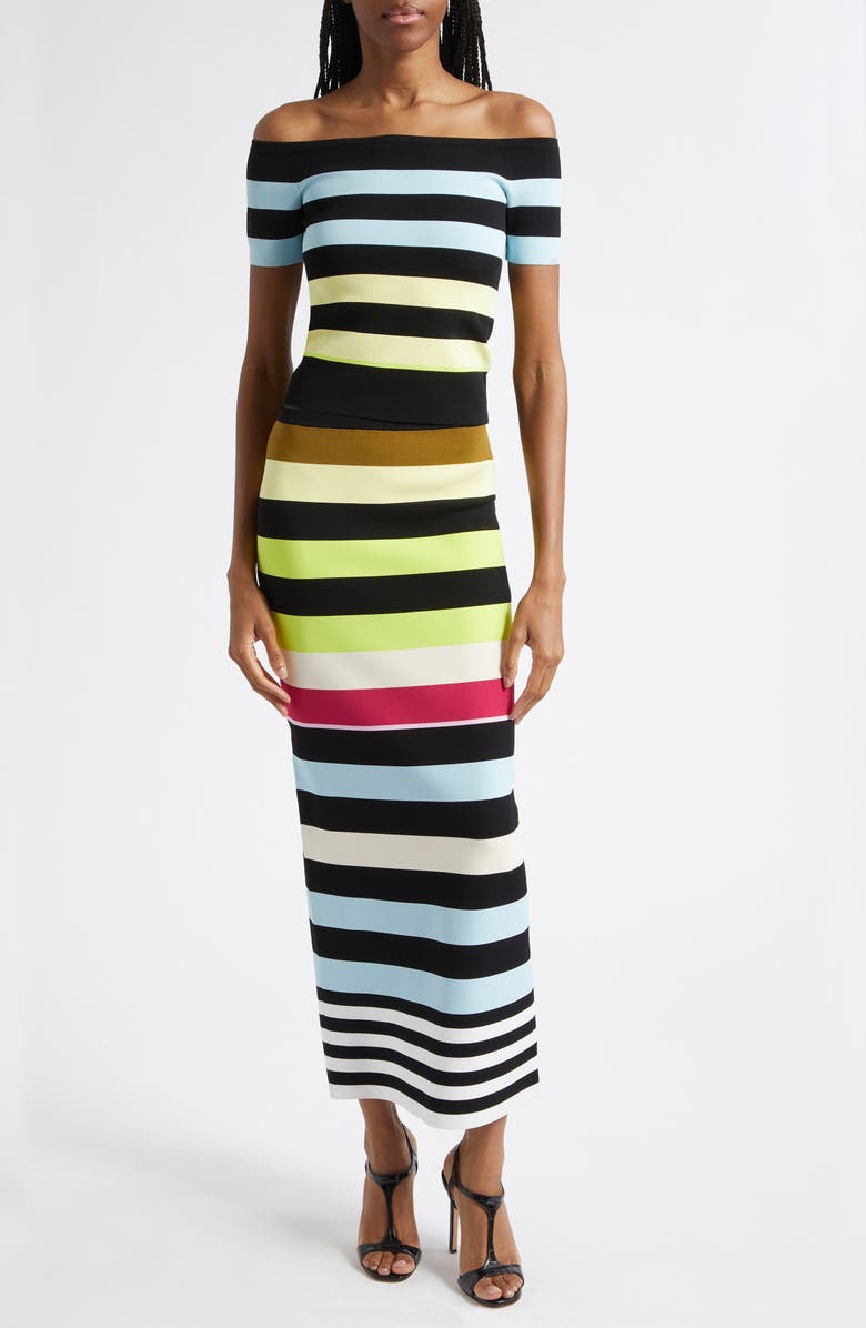 Christopher John Rogers Stripe Off the Shoulder Knit Top, Alternate, color, Haze Multi