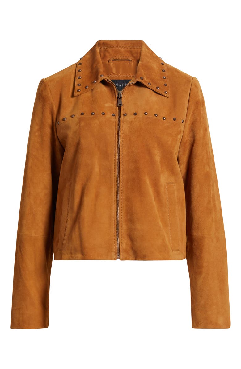 Bernardo Stud Detail Suede Jacket, Alternate, color, Cognac