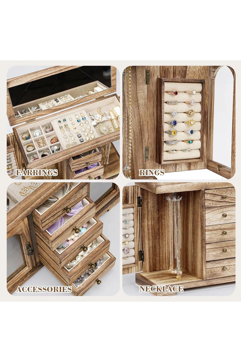 Rustic Torched Wooden Jewelry Box, Alternate, color, Rustic Brown