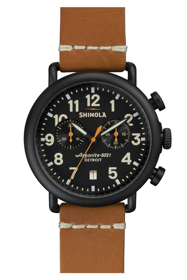 'The Runwell Chrono' Leather Strap Watch, 41mm, Main, color, NATURAL/ BLACK