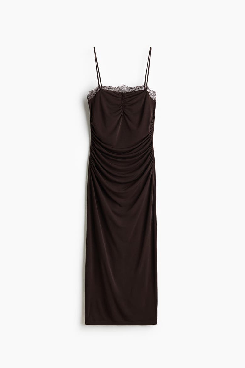 Lace-trimmed Jersey Dress, Alternate, color, Dark brown