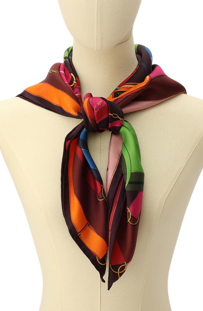 Kate Spade New York bag print square silk bandana scarf, Alternate, color,