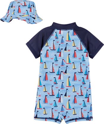 One-Piece Rashguard Swimsuit & Hat Set