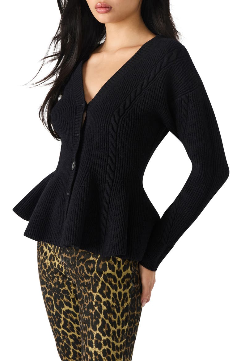 Courtney Rib Peplum Cardigan, Alternate, color, BLACK